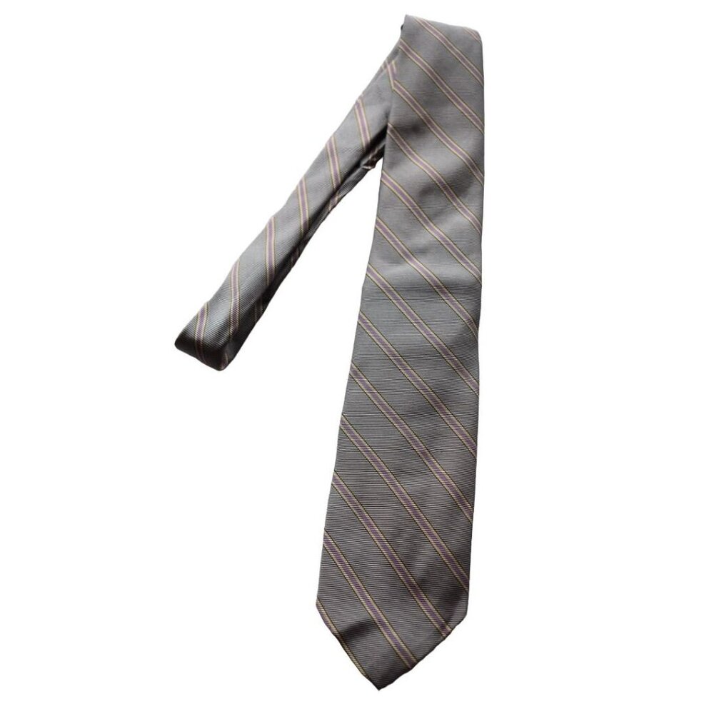 Men's Vintage Bill Blass Grey Purple Stripped Silk Neck Tie